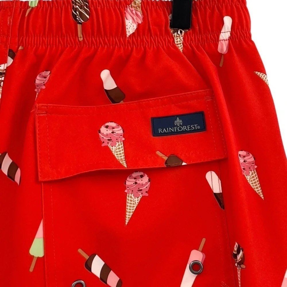 NEW Rainforest Swim Trunks Novelty Popsicle Paradise Swim Shorts Red | Small
